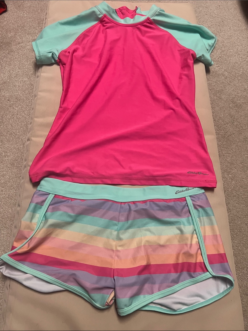 Eddie Bauer Girls Pink and Mint Rash Guard Set